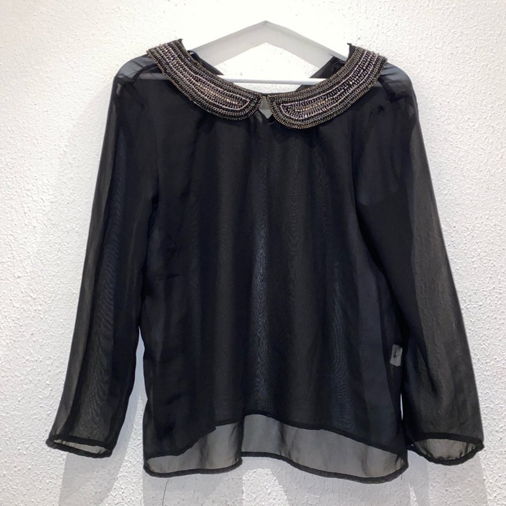 Zara Tralaluc Sheer Black Blouse